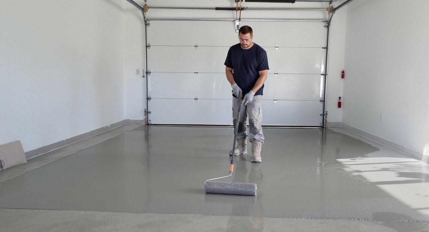 Garage floor before and after epoxy coating